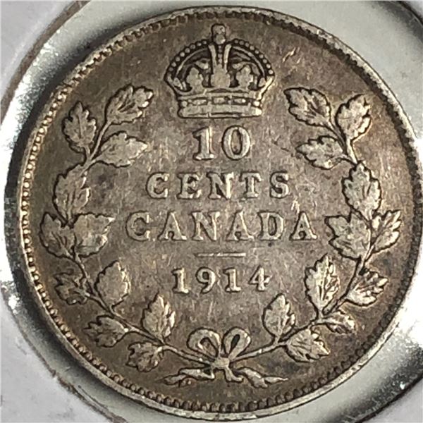 Canadian .10 Cent Dime 1914 VF