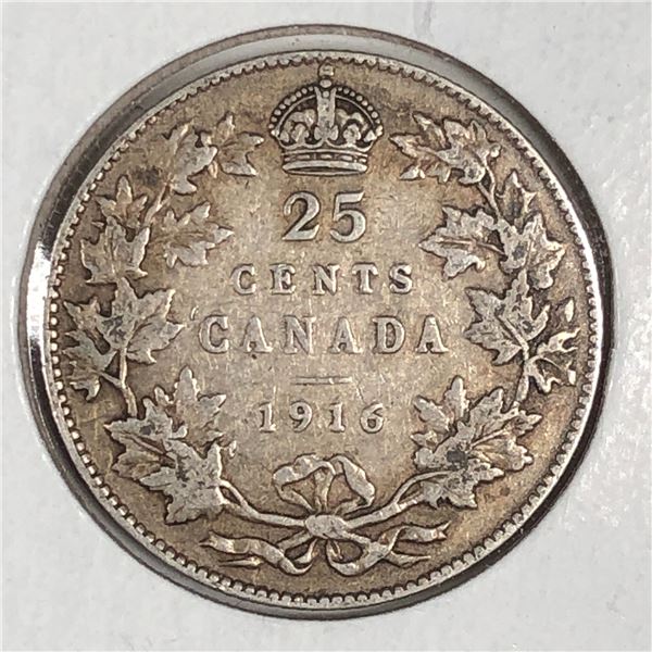1916 King George V 25 Cents F+