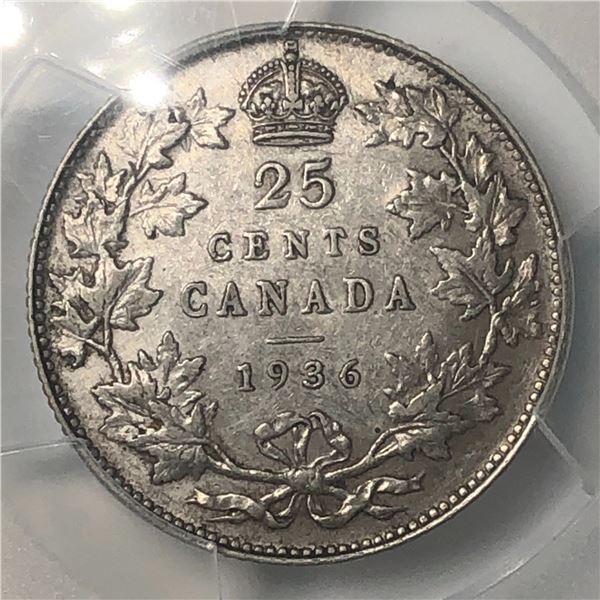 1936 King George V 25 Cents PCGS AU-50