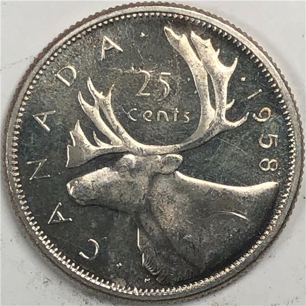 1958 Queen Elizabeth 25 Cents Coice BU Cameo