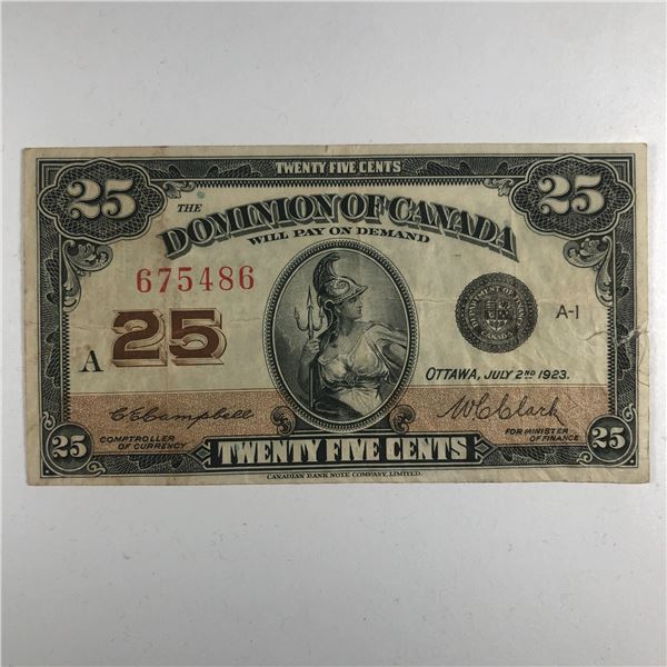 1923 25 Cent Shinplaster DC-24c Letter A Campbell/Clark
