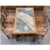 Image 1 : 5 Pc - Walnut & Marble Table (32x54x31") w/ 4 Walnut Chairs