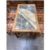 Image 2 : 5 Pc - Walnut & Marble Table (32x54x31") w/ 4 Walnut Chairs