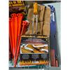 Image 2 : Group lot - Mastercraft Carpenters Tool Belt, Contractor Bags, Plastic Tent Spikes, Hunting Knife, S