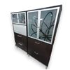 Image 1 : 2 Pc - Black, Silver & Etched Glass Storage Cabinets (33x17x68.5" Each)
