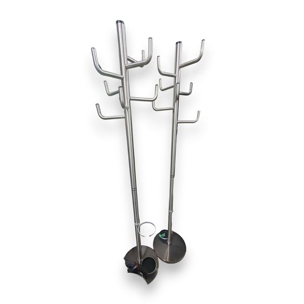 2 Pc - Stainless Steel Coat Racks w/ Umbrella Holders (x2)