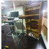 Image 1 : Table lot - Office Table (36x72x29") + x2 Stools, Wooden Display Cabinet (5 Shelf) & Kohler Medicine
