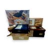 Image 1 : Group lot - Lap Desk, Oak Storage Cabinet, Wrought Iron Candle Stand, Display Trays