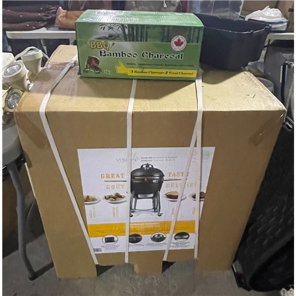 Vision Grills Kamado Classic B Series Charcoal BBQ Grill w/ Box of BBQ Bamboo Charcoal