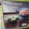Image 2 : 3 PC - Glass Pedestal Bowl, Glass Platter, 16 Pc Stainless Dinner Set