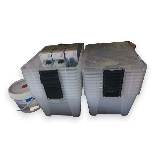 Under Table lot - Stacks of Plastic Storage Bins