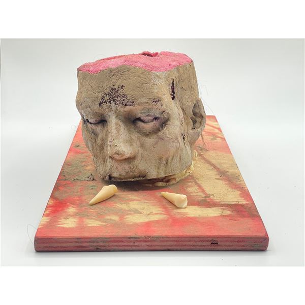 "Day Of The Dead" - Zombie Blown Up Head on wooden board (board approx 15in x 9 1/2in) - SCREEN USED