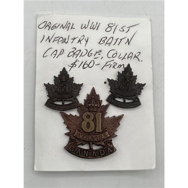 Original Canadian WWI 81st Infantry Battalion Collar Badges