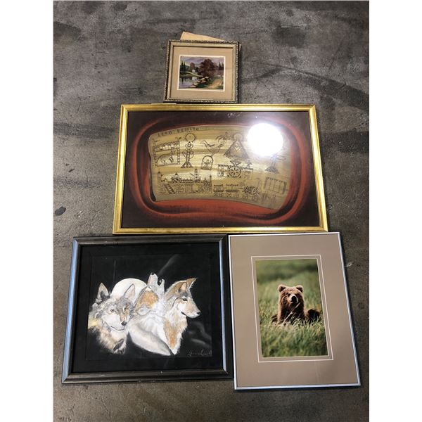 Group of assorted framed set dec dressing wall hangings