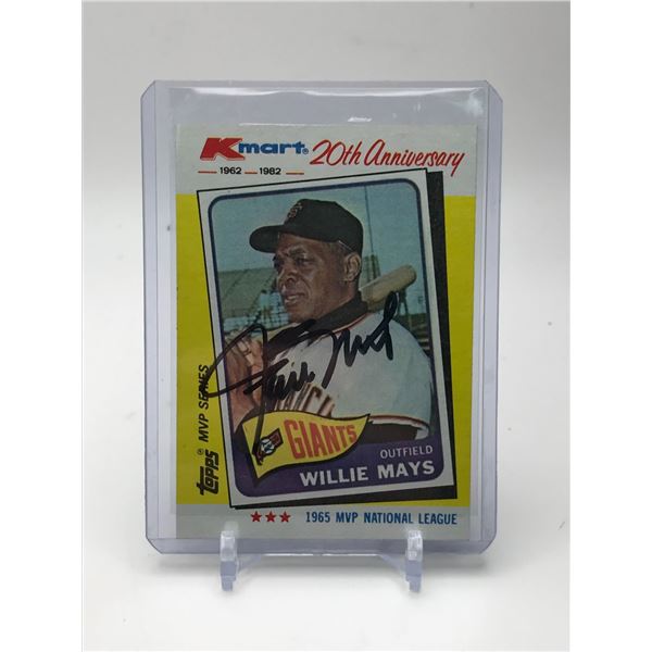 1982 TOPPS K-MART WILLIE MAYS AUTOGRAPHED BASEBALL CARD RED CARPET COA