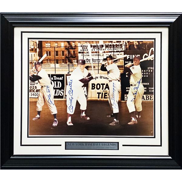 NY BASEBALL LEGENDS (MANTLE, MAYS, SNIDER, DIMAGGIO) SIGNED DISPLAY (PSA COA)