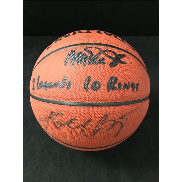 KOBE BRYANT AND MAGIC JOHNSON DEAL SIGNED 10 RINGS 2 KEGENFS BASKETBALL (PSA AND BECKETT)