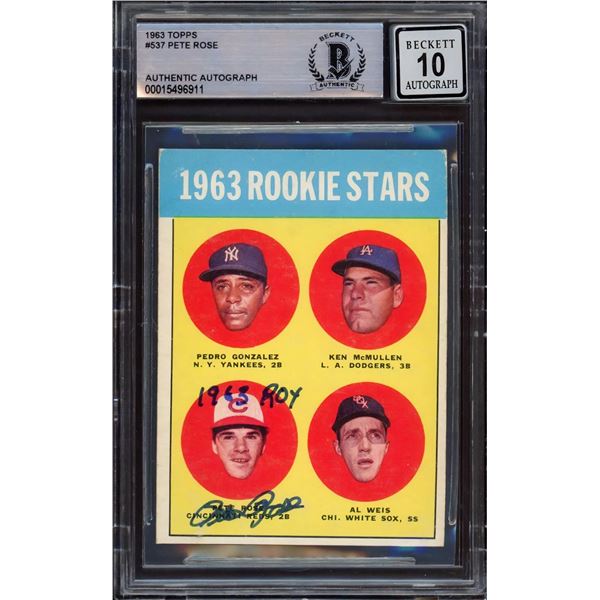 1963 TOPPS PETE ROSE SIGNED ROOKIE CARD (BECKETT 10)