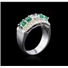 Image 3 : 14KT White Gold 0.98 ctw Emerald and Diamond Ring