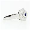 Image 6 : Vintage 14k White Gold 0.25 ctw Round Diamond & Sapphire Floral Oval Platter Rin