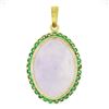 Vintage 18k Gold Oval Cabochon Lavender Jade w/ Green Stone Frame Large Pendant