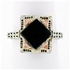Antique Art Deco 14K White & Rose Gold Black Onyx Etched Milgrain Filigree Ring