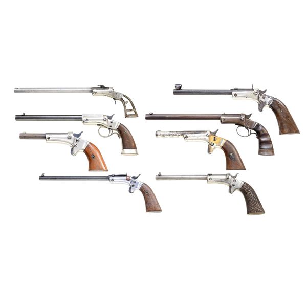 LOT OF 8 STEVENS SINGLE SHOT PISTOLS.