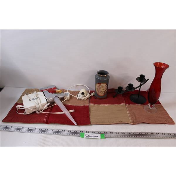 (2) Cloth Placemats, Sonos Home System, Smart Cam, (2) Asian Vases, Candle Holder, Baster - As Is