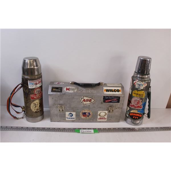 Aladdin Metal Lunch Box & (2) Metal Thermos