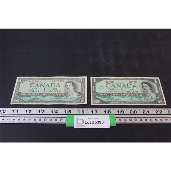 (2) Canadian One Dollar Bills - 1954 & 1967