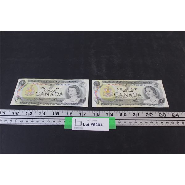 (2) Canadian One Dollar Bills - 1973