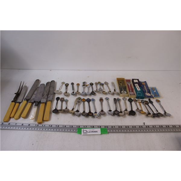(24+) Silver Tea Spoon Collection & (6) Serving Knives & Fork