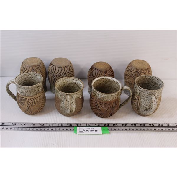 (8) Clay Fired Coffee Mugs