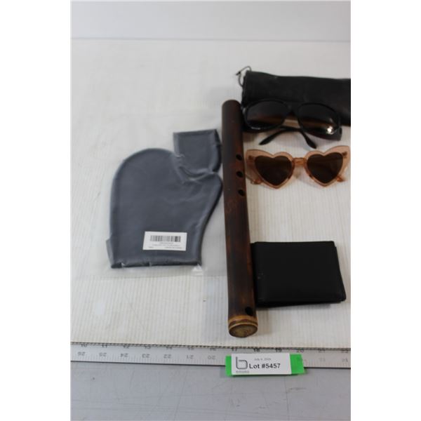New Pack of Self Tan Application Gloves, (2) Pairs of Sunglasses, Wallet, Misc.