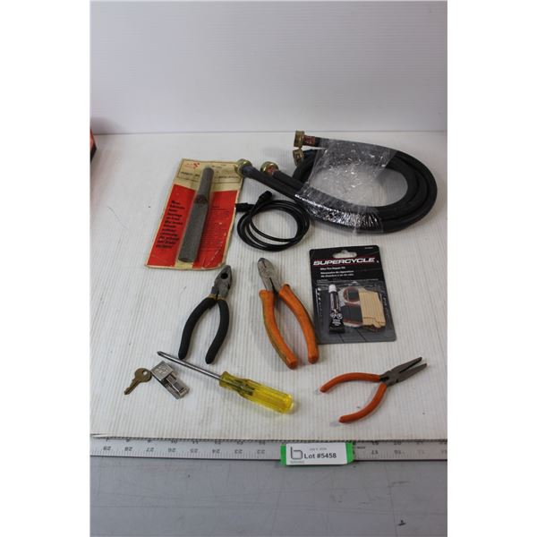 Key for Master Lock, (2) Hot and Cold High Pressure Hoses for Automatic Washer, Bike Tire Repair Kit