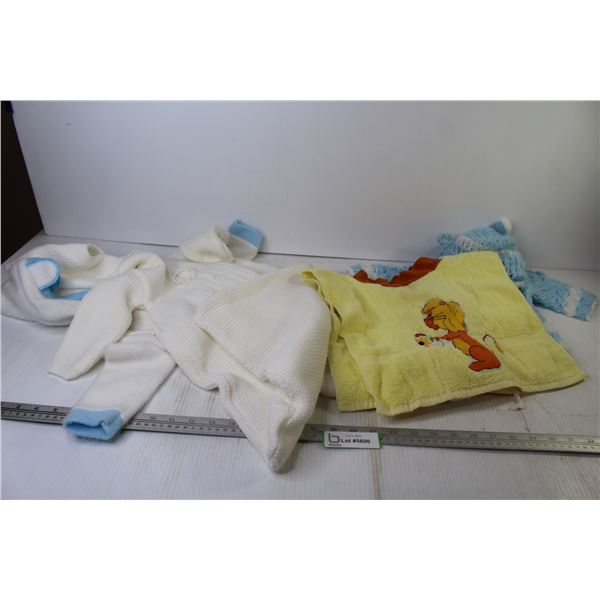Knitted Sweater w/Hat - Baby Towel Throw Over - Baby Bag - Baby Onesie