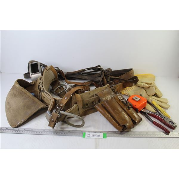Tool Belt w/Pouches - Ideal Wire Reel- Extra Straps - Gloves - Hand Tools