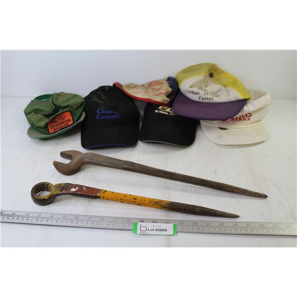 (2) Iron Workers Spud Wrenches - (6) Hats