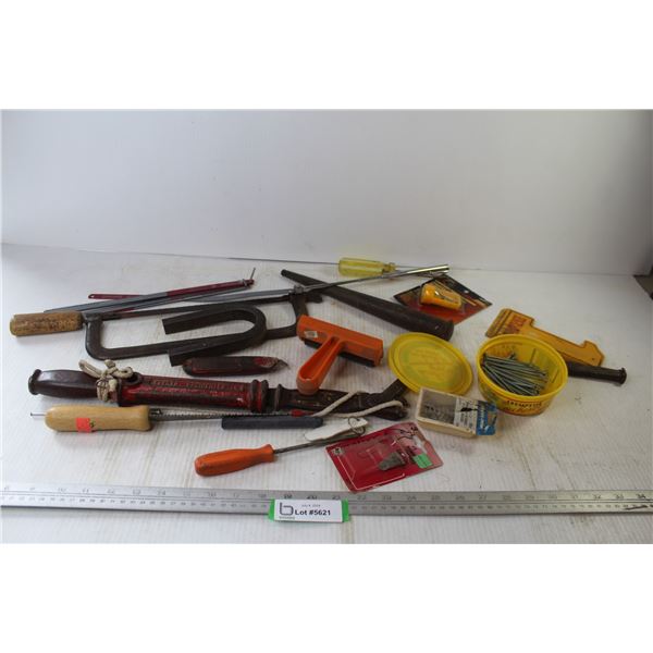 Small Hand Tools - Hack Saw - Drywall Saw - Spike/Nail Puller - Magnet Screws - Misc. Items