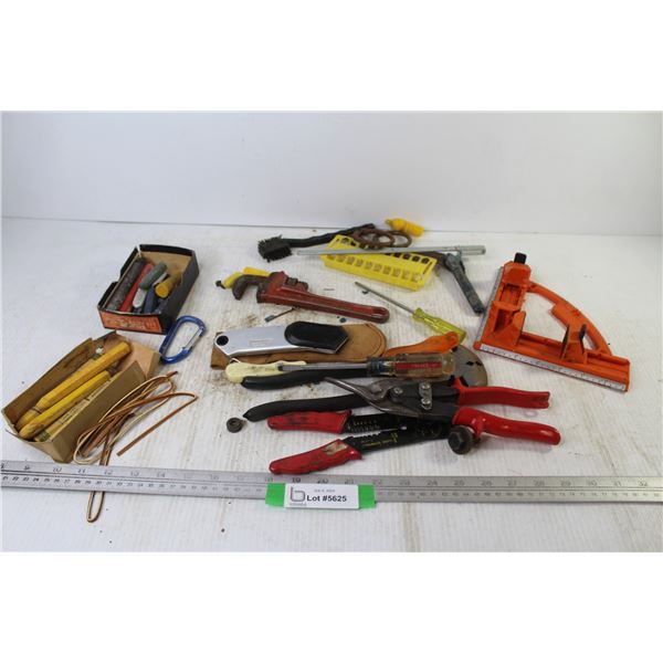 Wax Marker Pencils - Pipe Wrench - Corner Square - Tin Snips - Wire Cutters - Fencing Pliers - Misc.