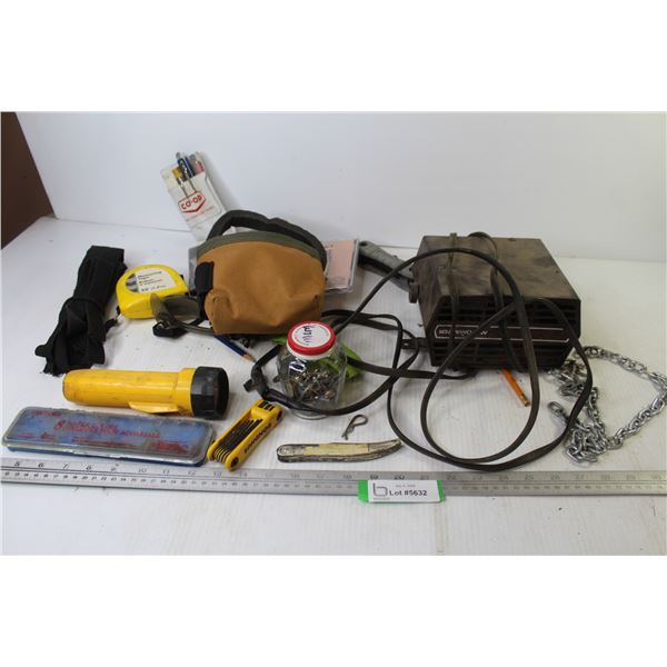 Moto Master Car Heater (working) - Flashlight - Measuring Tape - Hex Keys - Misc. Items