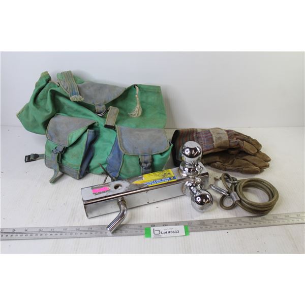 2 Ball Rotating Hitch (2" & 1") - Canvas Bag - Work Gloves - Bicycle Lock Cable