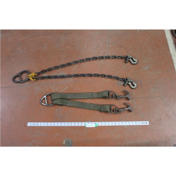 (2) Towing/Recovery Bridles w/ Hooks - 3' Chain & 2" Webbed