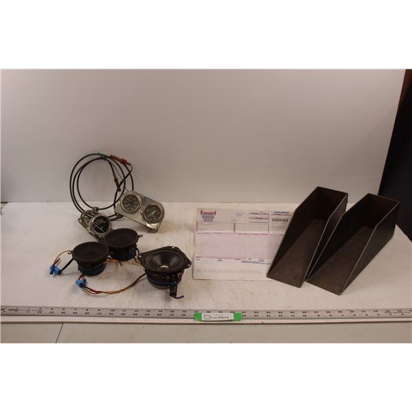 (3) Automotive Gages (Water Temp. &b Oil Pressure, (3) Mid Range Automotive Speakers ( Yamaha & Rock