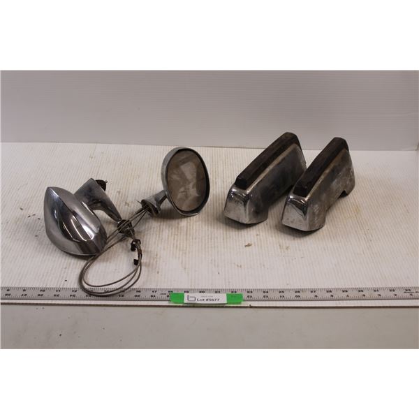 (2) Vintage Mopar Side View Mirrors & Set Of Bumperettes (Bumper Guards)