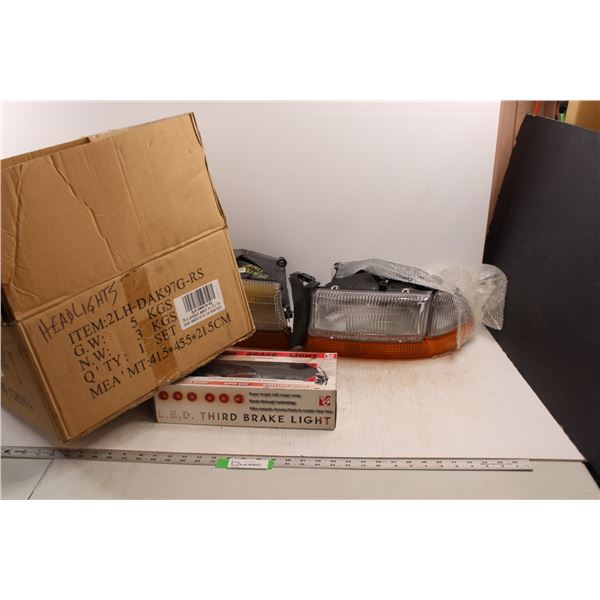 Dodge Dakota Headlights (1997-2003, One Used, One New) & (2) Used OEM Dodge Dakota Third Brake Light