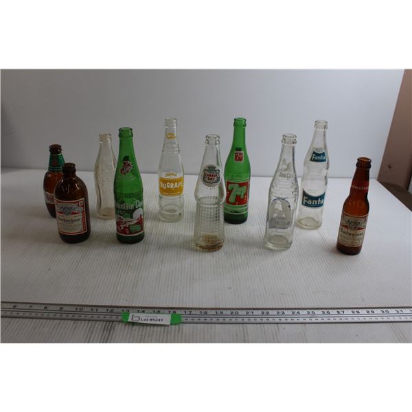 (10) Assorted Vintage Bottles - Budweiser, Mountain Dew