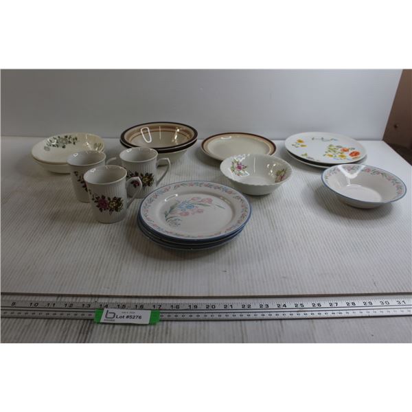 (15) Dinnerware Pieces - Mugs, Plates, Bowls, Some Chips