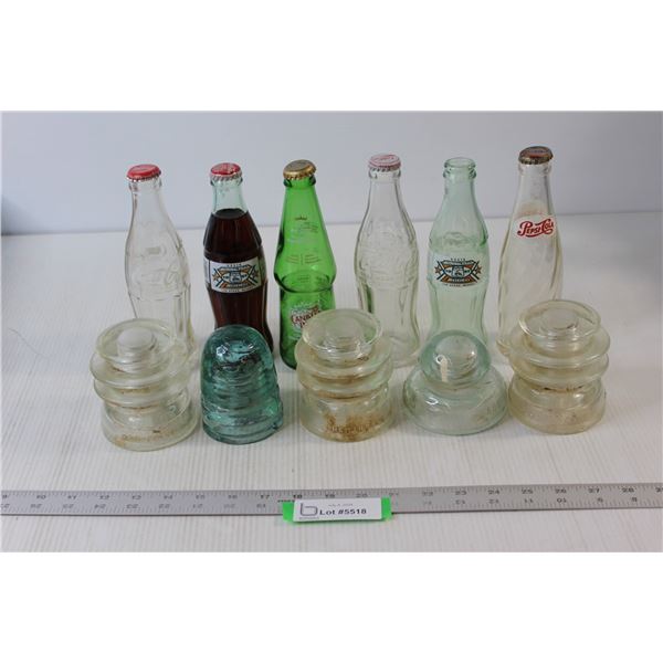 (5) Percolator Replacement Glass, (6) Vintage Glass Soda Bottles