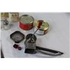Image 4 : (2) Tin Cans, (3) Bottles of Cologne Empty, Vintage Cheese Grater, Misc.